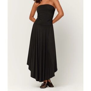 NWT Project Social T Black Strapless Goddess Shirred Midi Dress Xtra Small